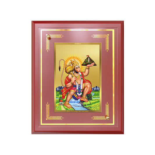Hanuman Carrying Sanjeevani Mountain | Lord Hanuman Wall and Tabletop Photo Frame in 24K Gold Plated Foil