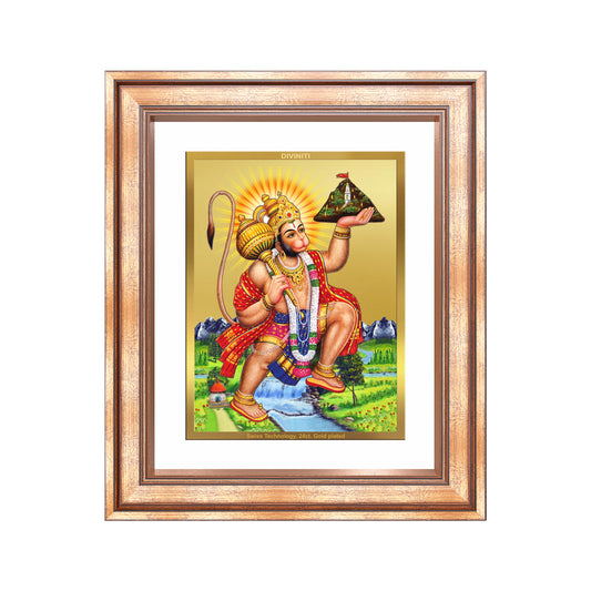 Hanuman Carrying Sanjeevani Mountain | Lord Hanuman Wall Mount Photo Frame in 24K Gold Plated Foil