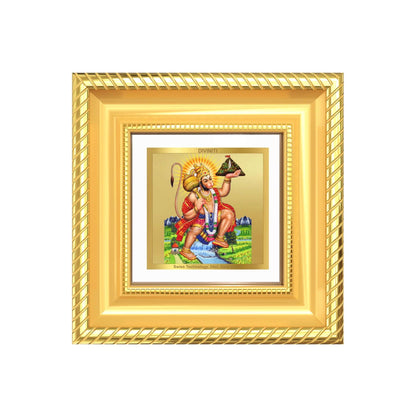 Hanuman Carrying Sanjeevani Mountain framed tabletop artwork in 24K gold plated foil.