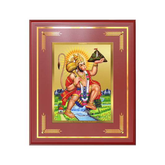 Hanuman Carrying Sanjeevani Mountain | Lord Hanuman Wall Mount Photo Frame in 24K Gold Plated Foil