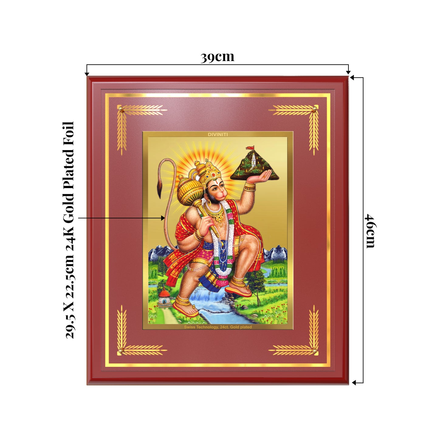 Hanuman Carrying Sanjeevani Mountain | Lord Hanuman Wall Mount Photo Frame in 24K Gold Plated Foil