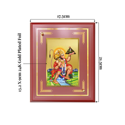 Hanuman Carrying Sanjeevani Mountain | Lord Hanuman Wall and Tabletop Photo Frame in 24K Gold Plated Foil