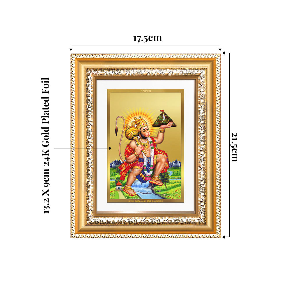 Hanuman Carrying Sanjeevani Mountain | Lord Hanuman Wall and Tabletop Photo Frame in 24K Gold Plated Foil