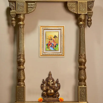 Hanuman Carrying Sanjeevani Mountain | Lord Hanuman Wall and Tabletop Photo Frame in 24K Gold Plated Foil