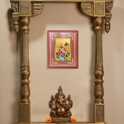 Hanuman Carrying Sanjeevani Mountain | Lord Hanuman Wall and Tabletop Photo Frame in 24K Gold Plated Foil