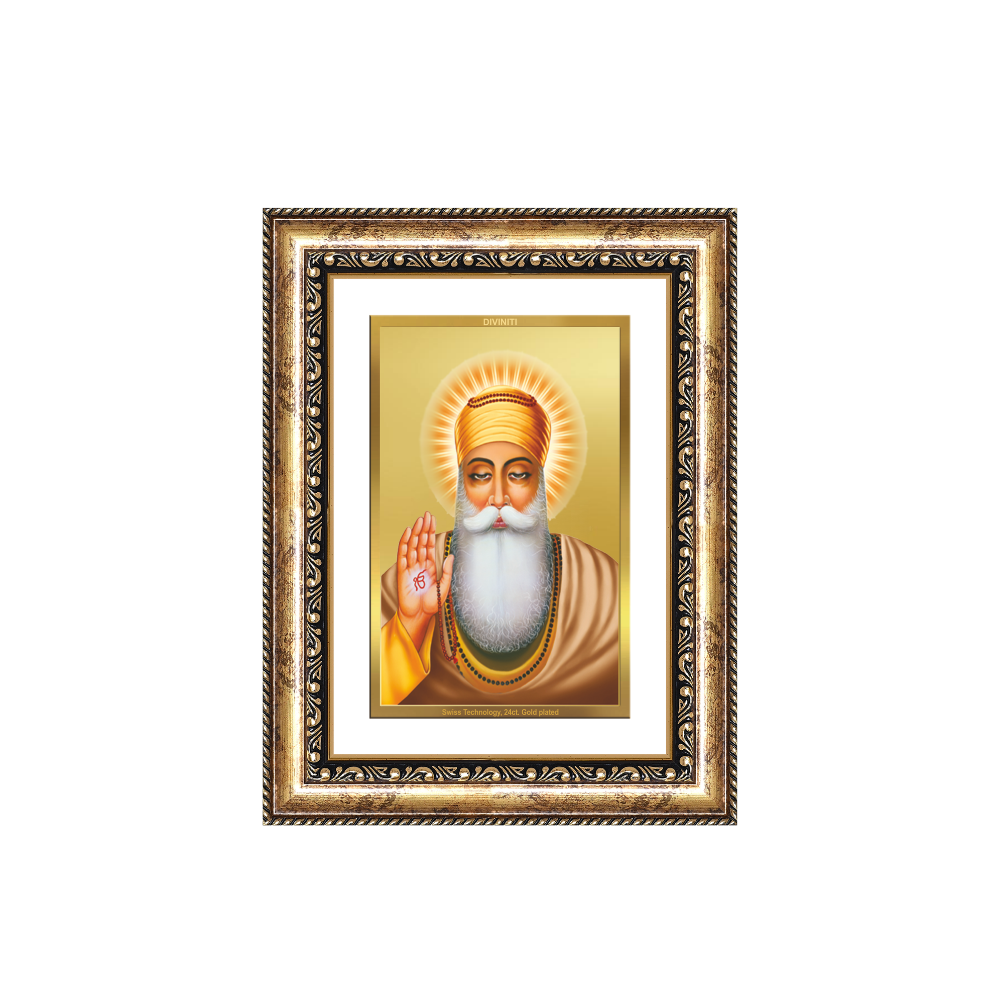 Diviniti 24K Gold Plated Guru Nanak Dev Ji (Classic) Sacred Sikh Wall Frame for Home Decor & Office Ambiance | Premium Spiritual Gift