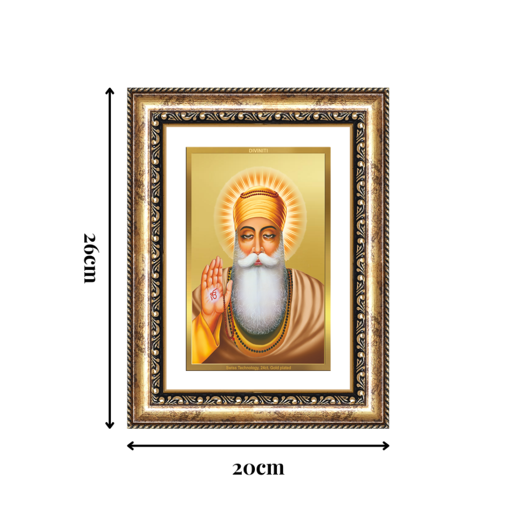 Diviniti 24K Gold Plated Guru Nanak Dev Ji (Classic) Sacred Sikh Wall Frame for Home Decor & Office Ambiance | Premium Spiritual Gift