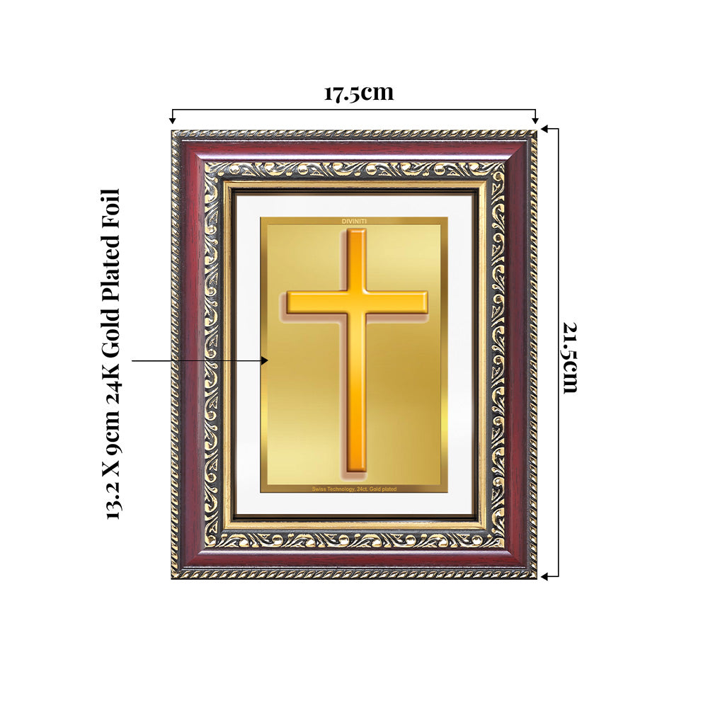 Holy Cross | Sacred Christian Cross Wall and Tabletop Photo Frame in 24K Gold Plated Foil