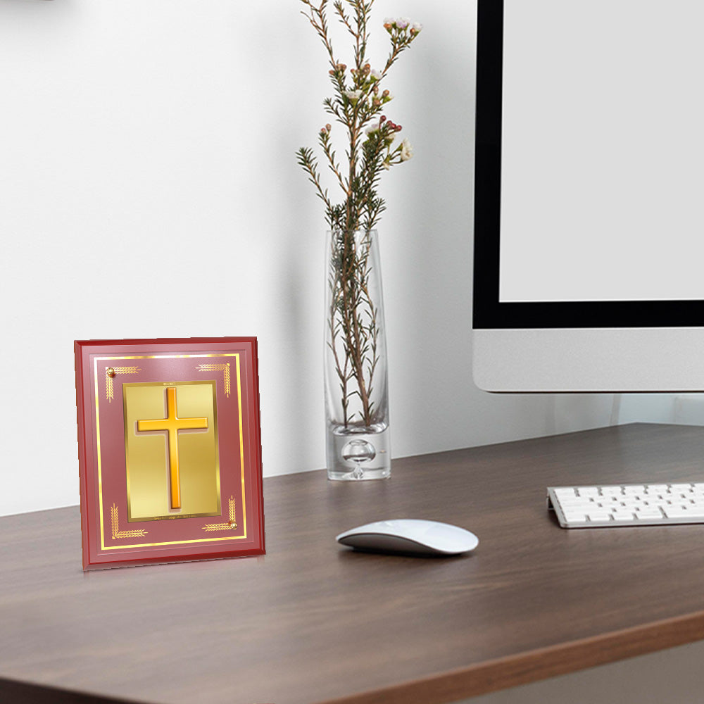 Holy Cross | Sacred Christian Cross Wall and Tabletop Photo Frame in 24K Gold Plated Foil