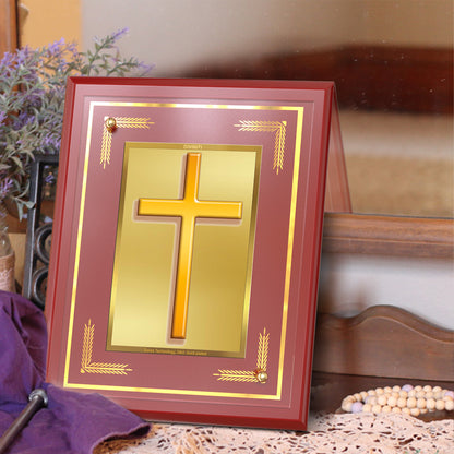 Holy Cross | Sacred Christian Cross Wall and Tabletop Photo Frame in 24K Gold Plated Foil