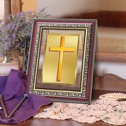 Holy Cross | Sacred Christian Cross Wall and Tabletop Photo Frame in 24K Gold Plated Foil