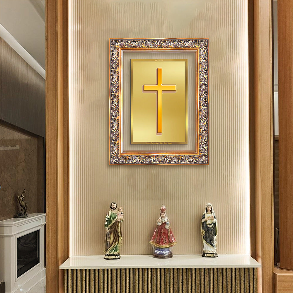 Holy Cross | Sacred Christian Symbol Wall Art Photo Frame in 24K Gold Plated Foil