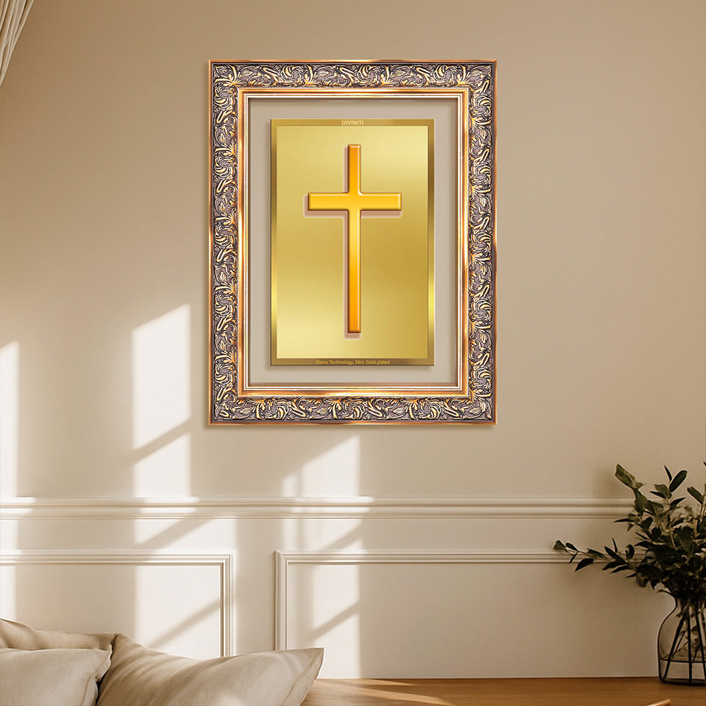 Holy Cross | Sacred Christian Symbol Wall Art Photo Frame in 24K Gold Plated Foil
