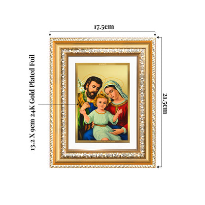 Holy Family Tabletop Photo Frame in 24K Gold Plated Foil showing dimensions