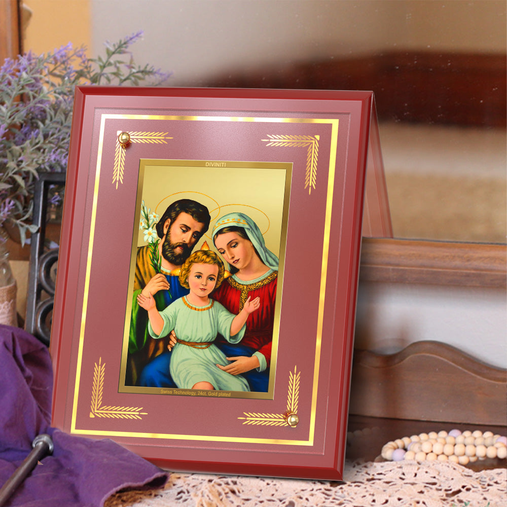 Holy Family | Sacred Wall and Tabletop Photo Frame in 24K Gold Plated Foil