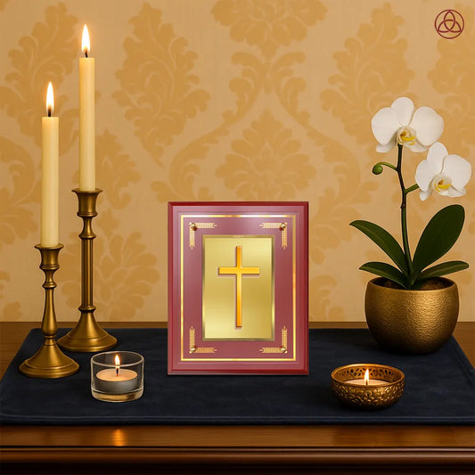 Holy Cross | Sacred Christian Cross Wall & Tabletop Photo Frame in 24K Gold Plated Foil