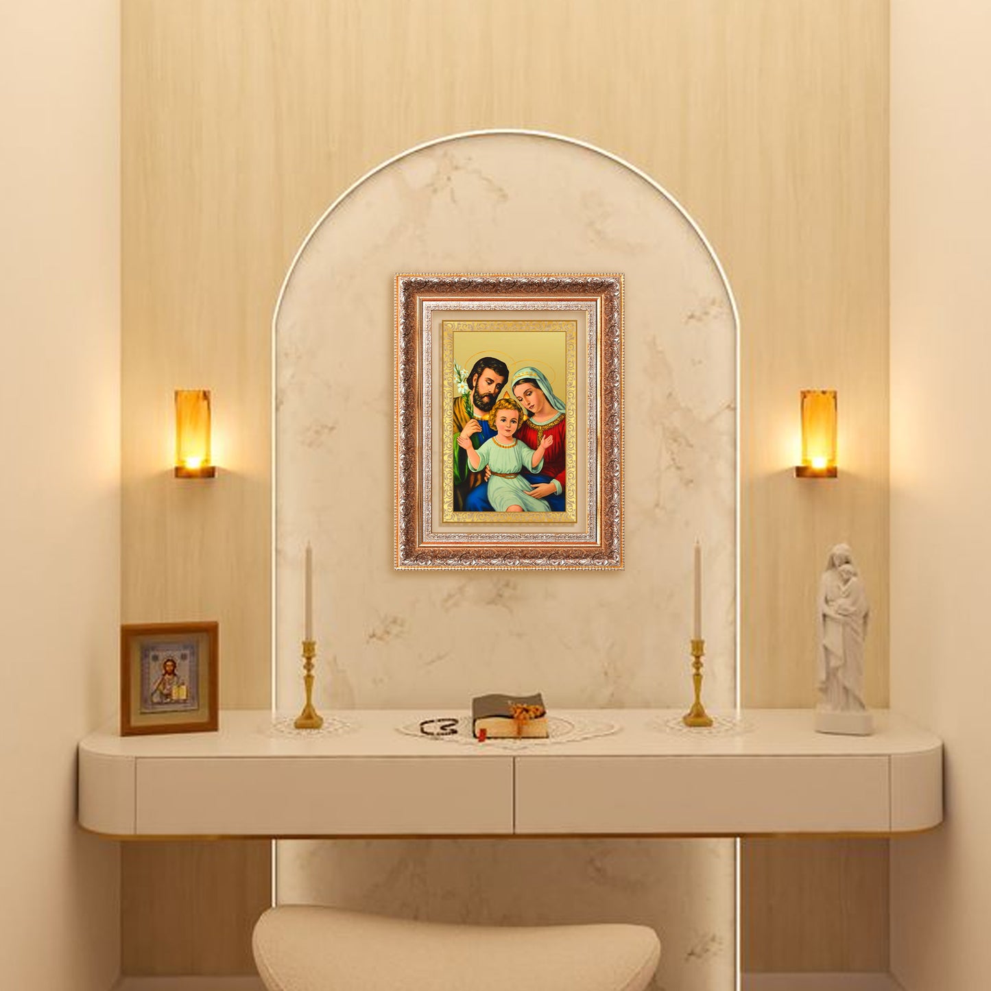 Holy Family | Sacred Wall Mount Photo Frame in 24K Gold Plated Foil