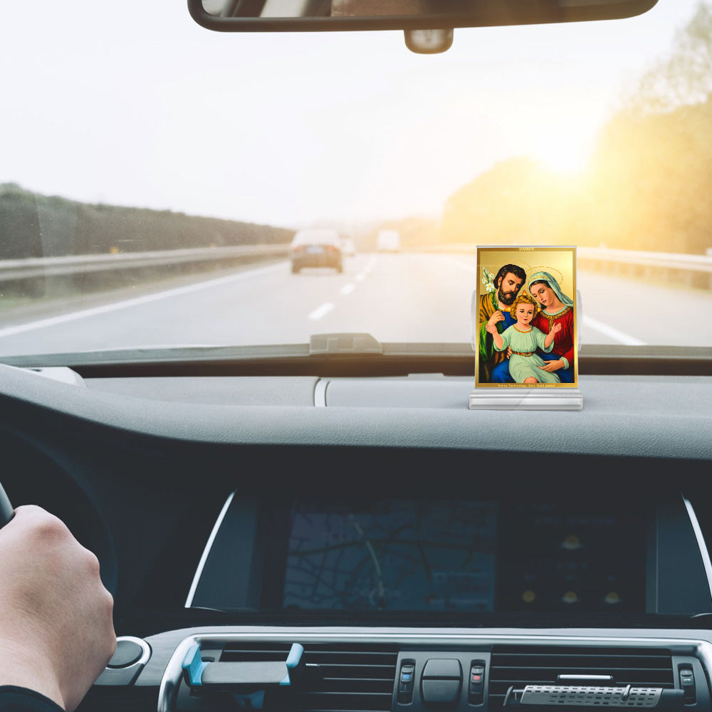 Holy Family | Symbol of Love, Unity & Grace Car Dashboard Frame in 24K Gold Plated Foil