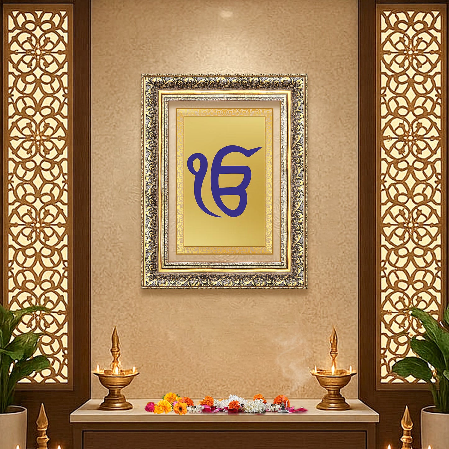 Ik Onkar | Sacred Sikh Symbol Wall Art Photo Frame in 24K Gold Plated Foil