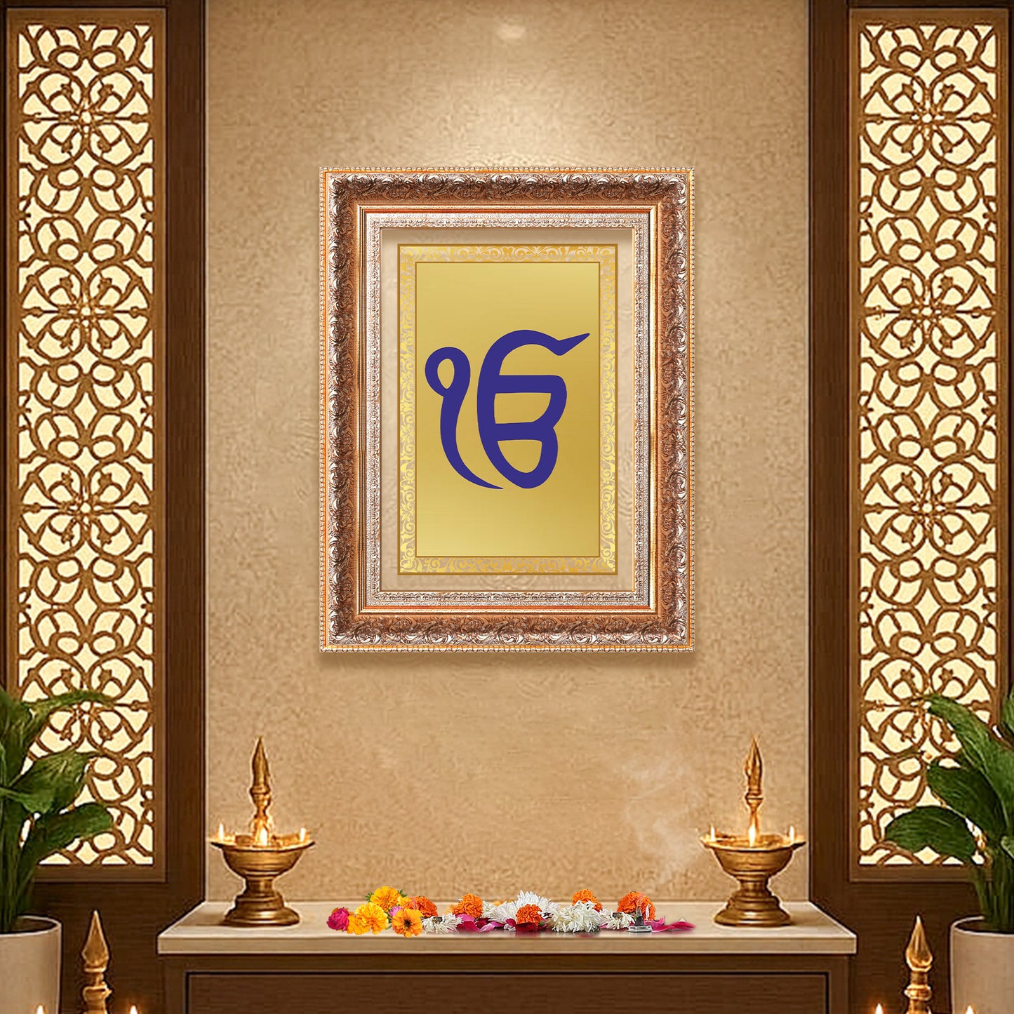 Ik Onkar | Sacred Sikh Symbol Wall Art Photo Frame in 24K Gold Plated Foil
