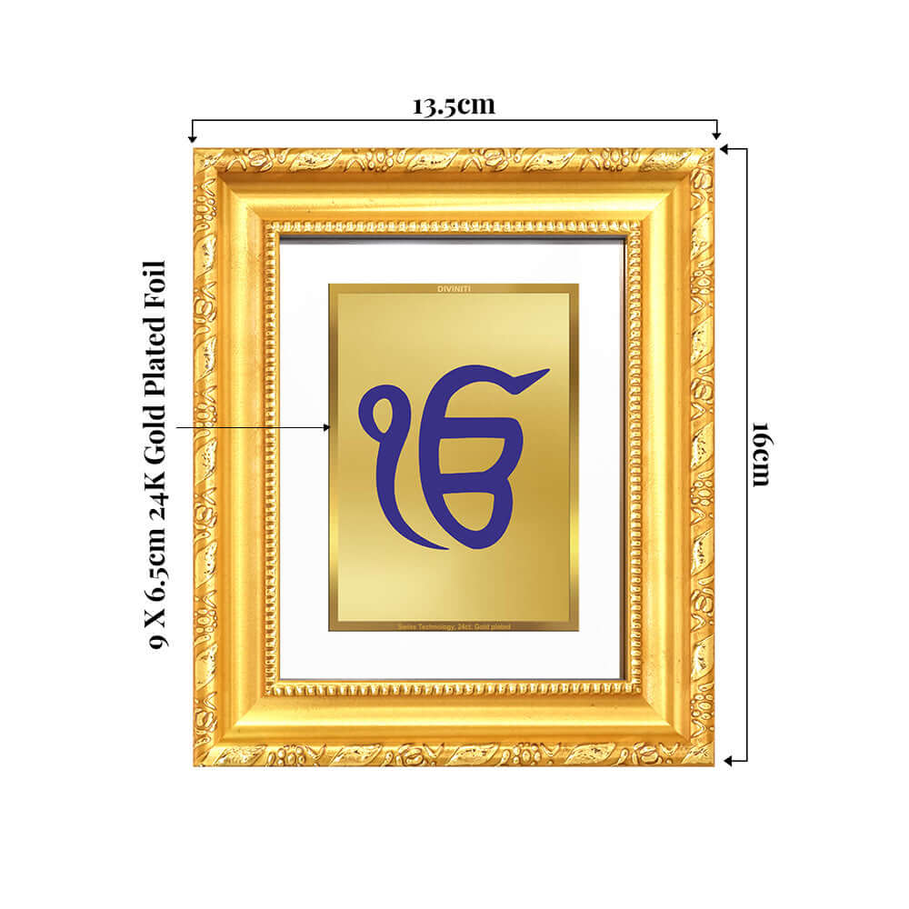 Ik Onkar | One Supreme Reality | Sacred Sikh Symbol For Tabletop Frame in 24K Gold Plated Foil