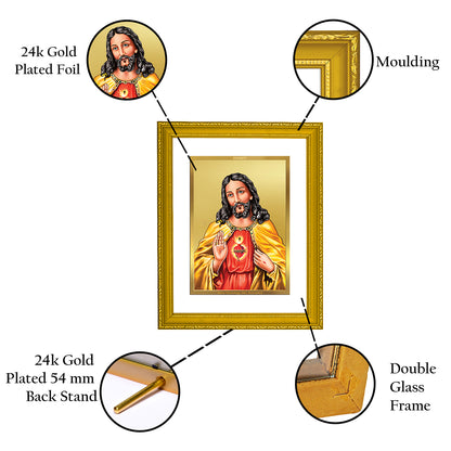 DIVINITI 24K Gold Plated Foil Jesus Exquisite Photo Frame Idol for Workshop, Wall Hanging, Home Decor, Premium Gift|DG101 Size 2 (22.6x18.4 CM)