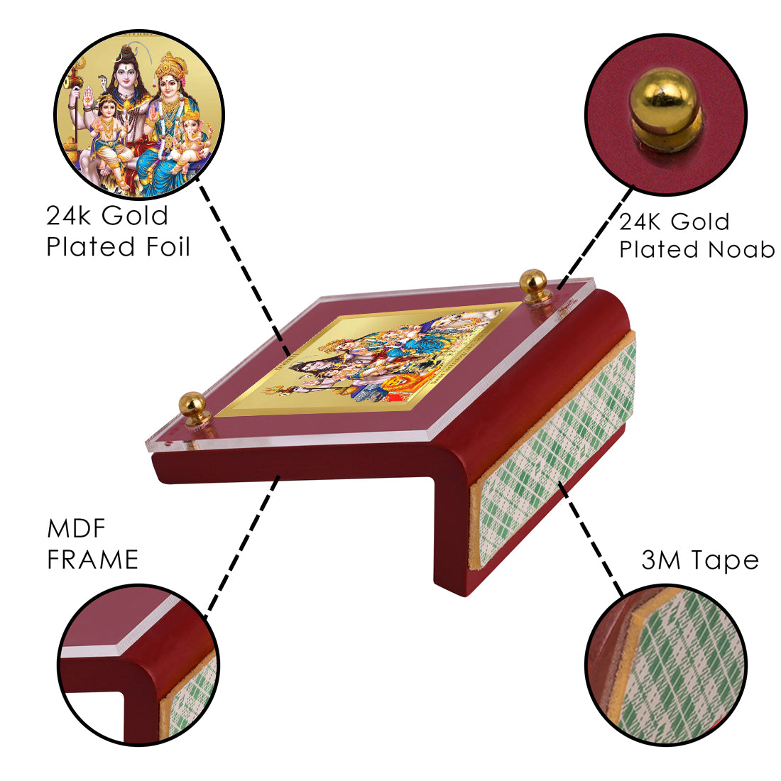 Diviniti 24K Gold Plated Foil Shiv Parivar Frame For Car Dashboard, Home Decor, Tabletop & Worship (6.5 x 5.5 CM)