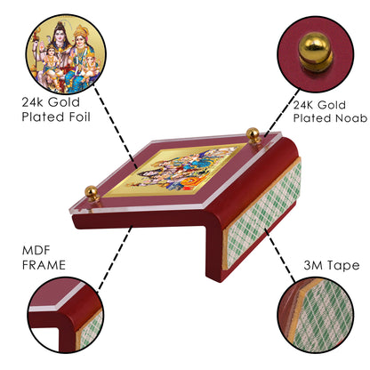 Diviniti 24K Gold Plated Foil Shiv Parivar Frame For Car Dashboard, Home Decor, Tabletop & Worship (6.5 x 5.5 CM)