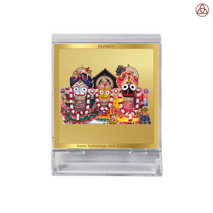Jagannath Balaram Suvadra | Divine Lord Jagannath Family Car Dashboard & Tabletop Photo Frame in 24K Gold Plated Foil