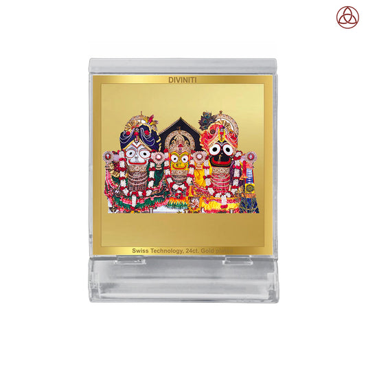 Jagannath Balaram Suvadra | Divine Lord Jagannath Family Car Dashboard & Tabletop Photo Frame in 24K Gold Plated Foil