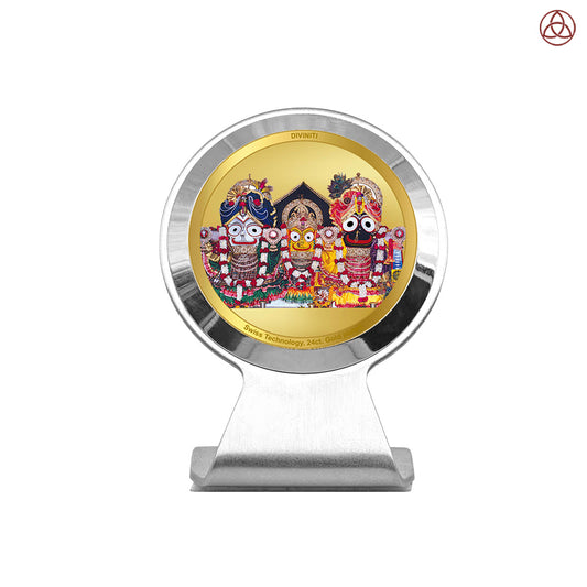 Jagannath, Balaram & Subhadra | Divine Trio Car Dashboard & Tabletop Photo Frame in 24K Gold Plated Foil