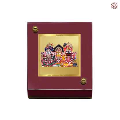 Jagannath Balaram Suvadra | Divine Lord Jagannath Family Car Dashboard & Tabletop Photo Frame in 24K Gold Plated Foil