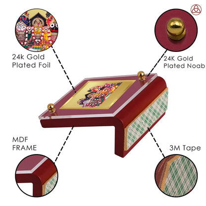 Jagannath Balaram Suvadra | Divine Lord Jagannath Family Car Dashboard & Tabletop Photo Frame in 24K Gold Plated Foil