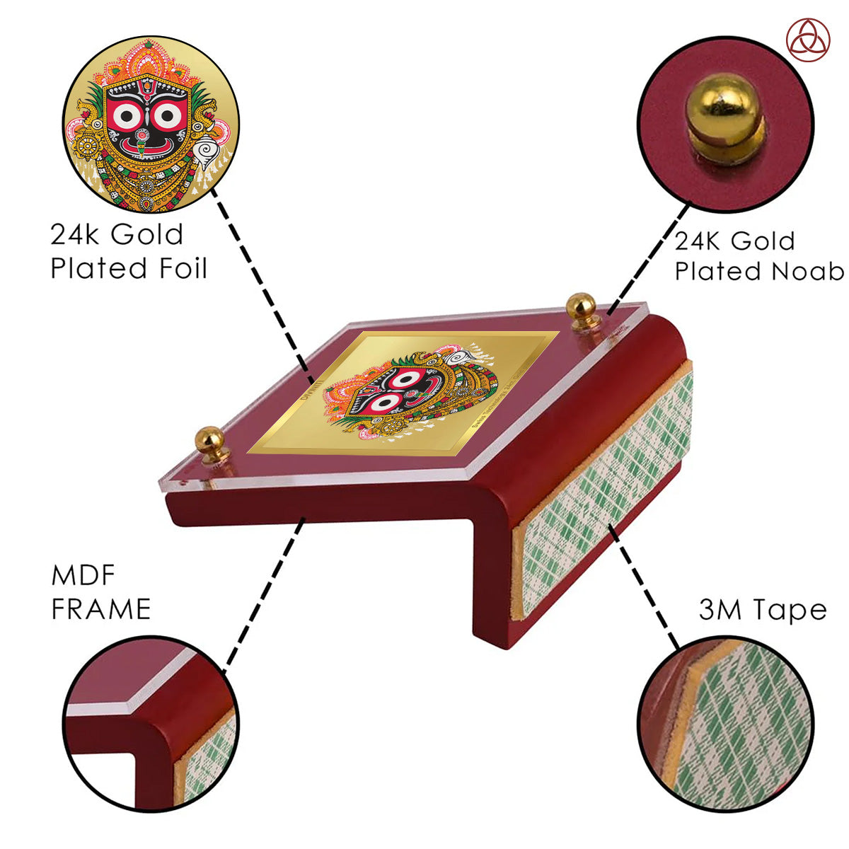 Jagannath | Divine Lord Jagannath Car Dashboard & Tabletop Photo Frame in 24K Gold Plated Foil