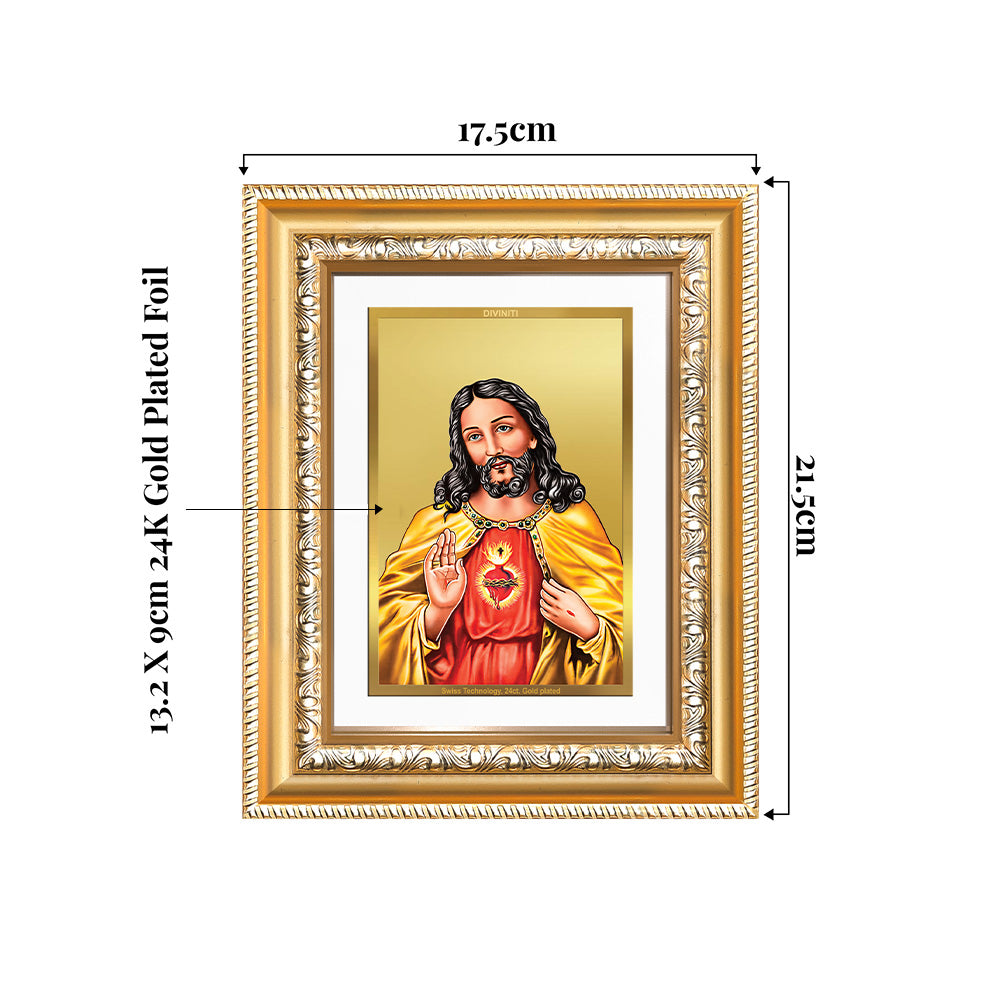 Jesus Christ Tabletop Photo Frame in 24K Gold Plated Foil showing dimension
