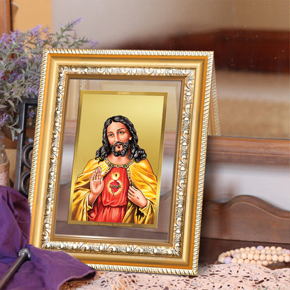 Jesus Christ | Sacred Wall and Tabletop Photo Frame in 24K Gold Plated Foil with ornate design and colorful image