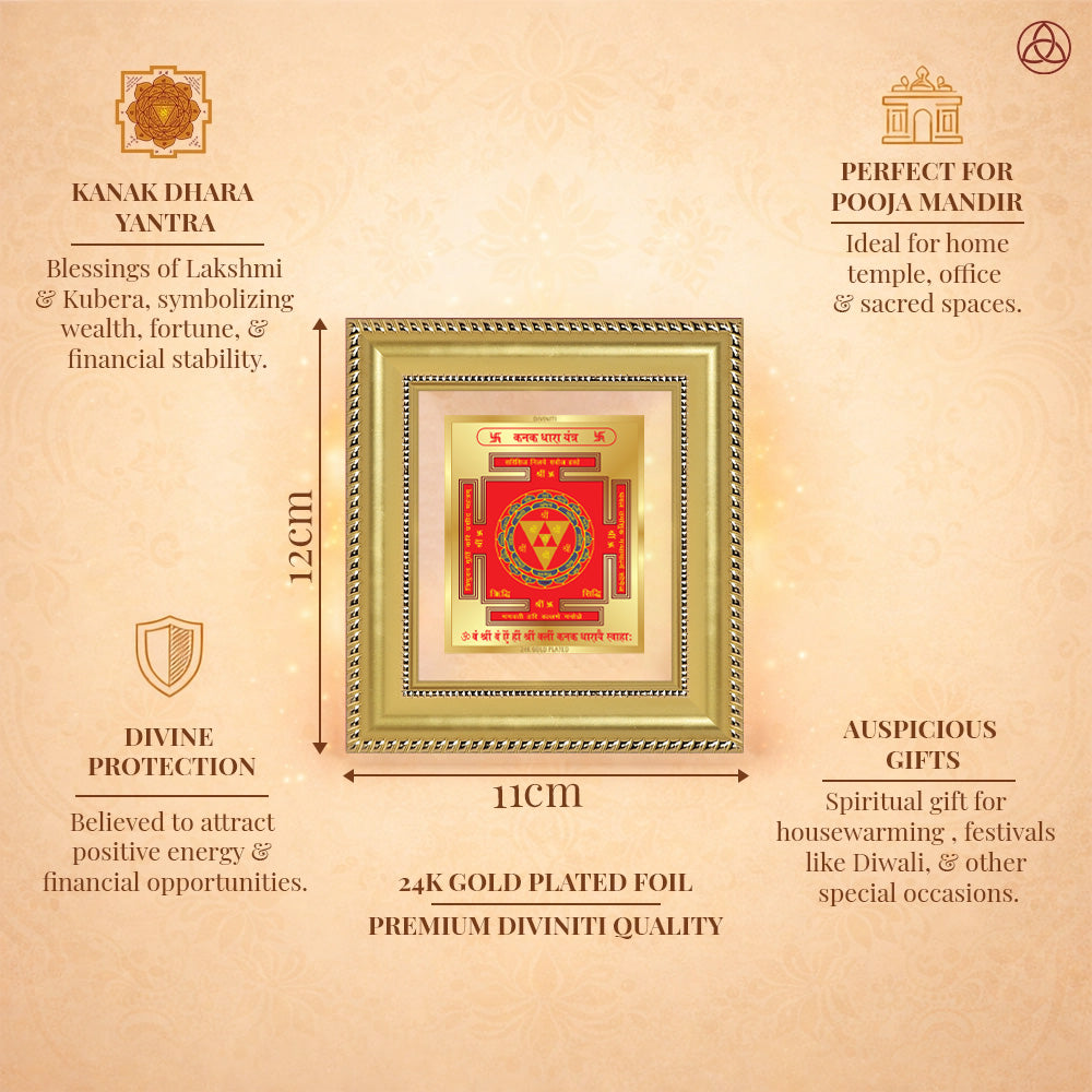 Kanak Dhara Yantra frame featuring 24K gold plated foil, symbolizing wealth, prosperity, and divine blessings.
