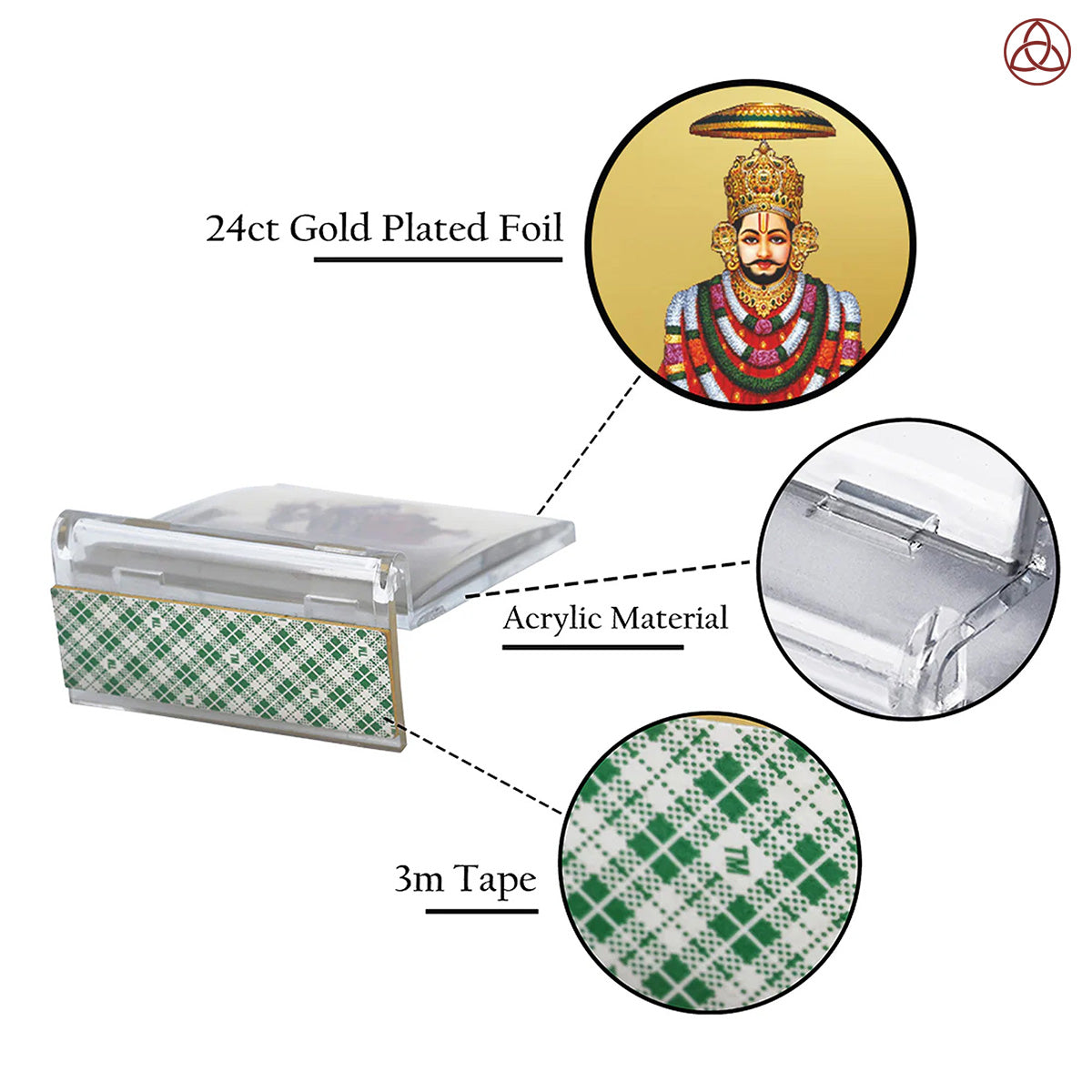 Khatu Shyam Ji | Divine Lord Shyam Car Dashboard & Tabletop Photo Frame in 24K Gold Plated Foil