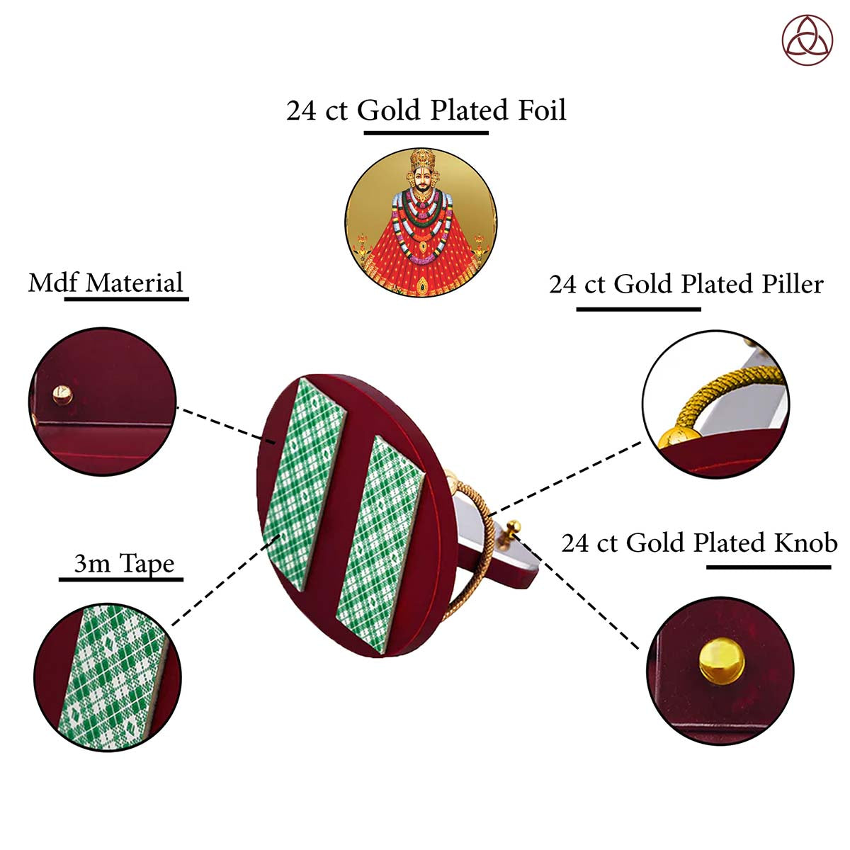 Khatu Shyam Ji | Divine Lord Shyam Car Dashboard & Tabletop Photo Frame in 24K Gold Plated Foil