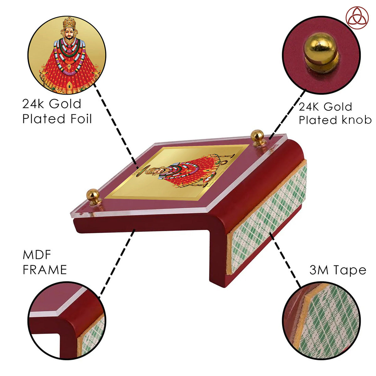 Khatu Shyam Ji | Divine Lord Shyam Car Dashboard & Tabletop Photo Frame in 24K Gold Plated Foil