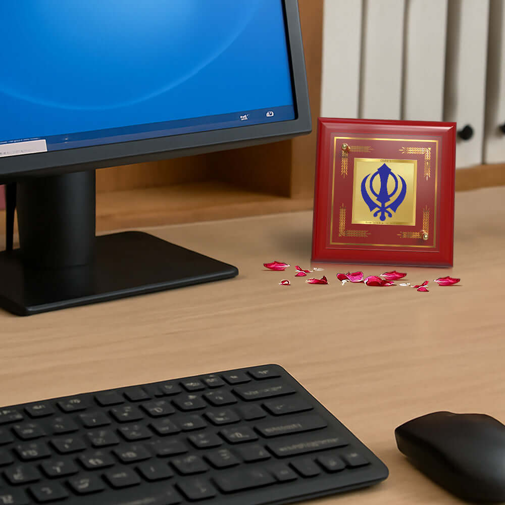 Khanda Sahib | Sikh Emblem | Symbol of Faith & Courage For Tabletop Frame in 24K Gold Plated Foil