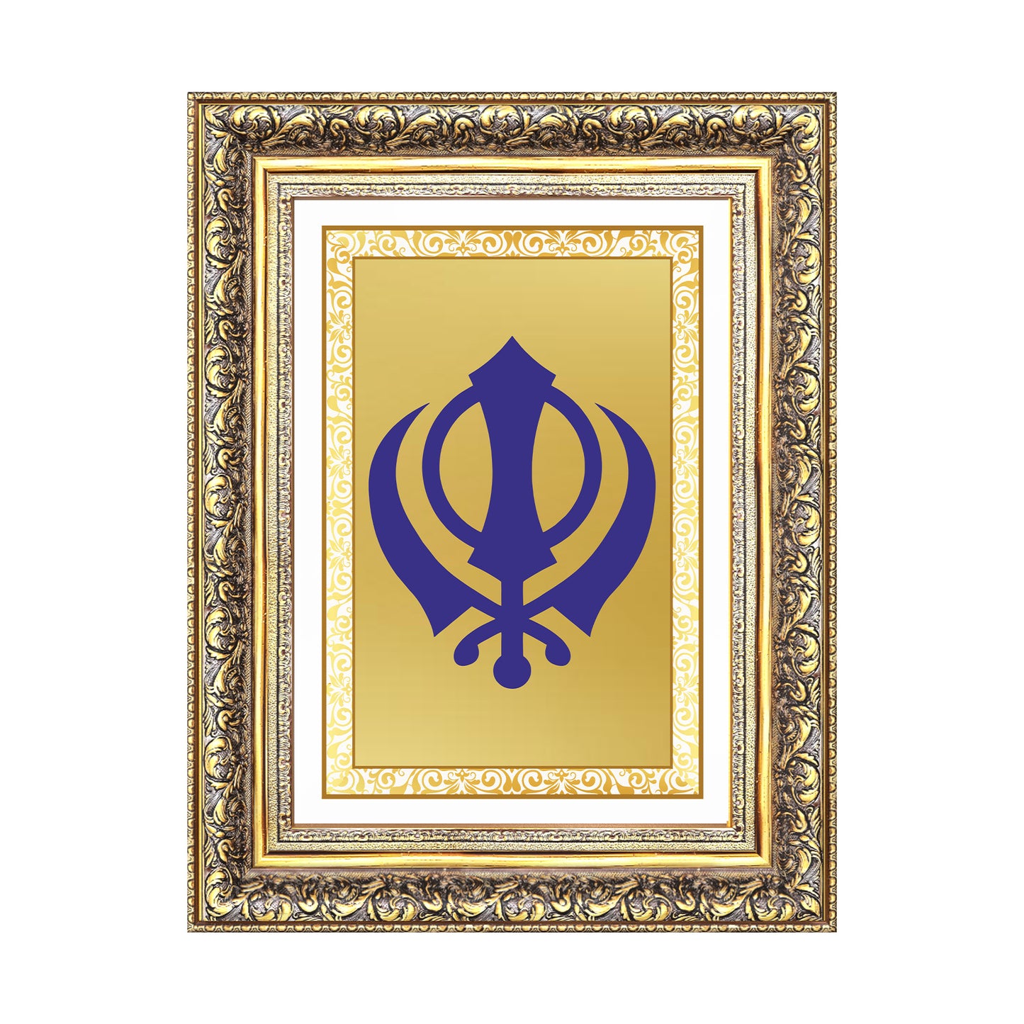 Khanda Sahib | Sacred Sikh Emblem Wall Art Photo Frame in 24K Gold Plated Foil