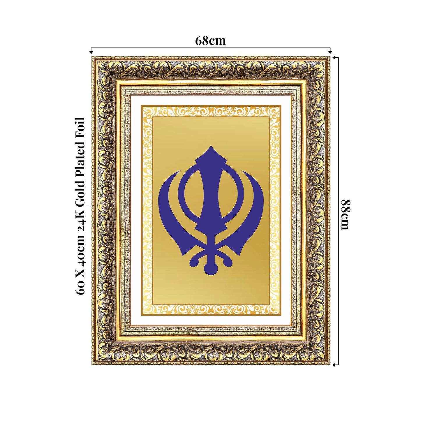 Khanda Sahib | Sacred Sikh Emblem Wall Art Photo Frame in 24K Gold Plated Foil