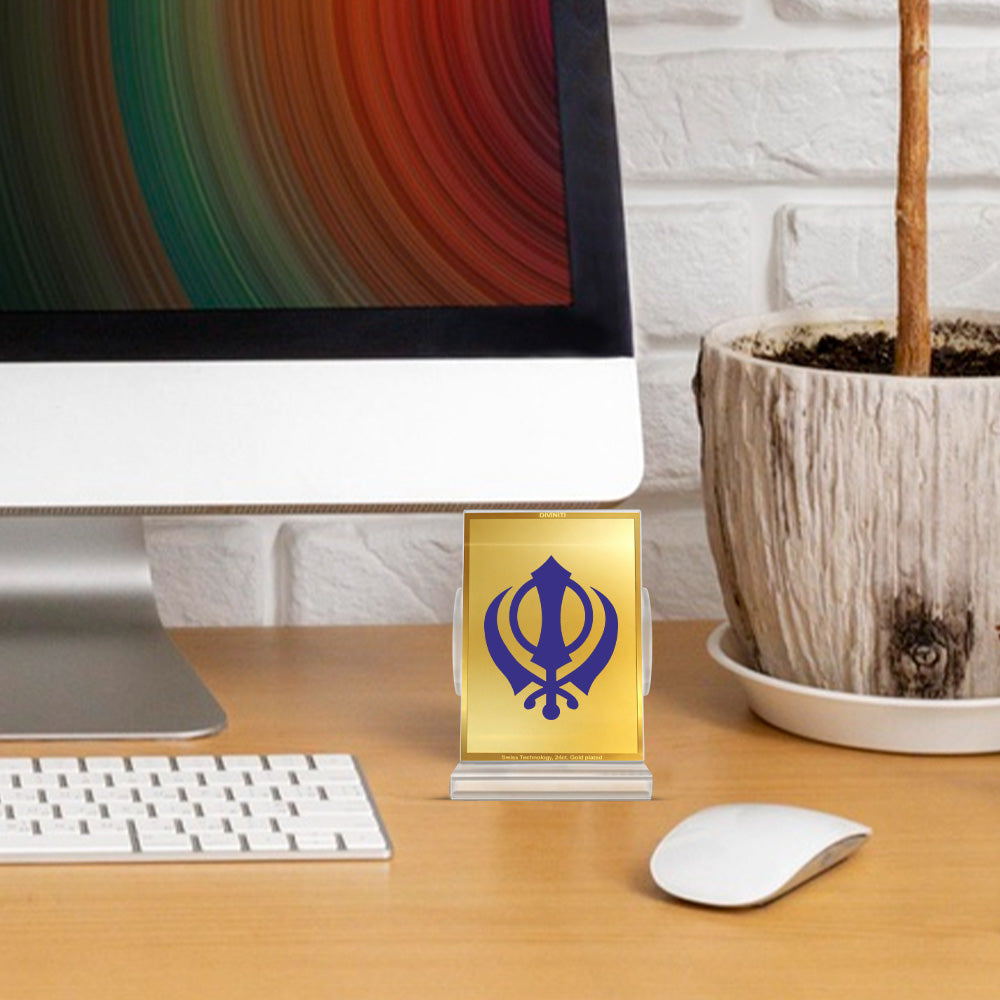 Khanda Sahib | The Emblem of Sikh Courage and Unity in 24K Gold Plated Foil Frame For Sikh Tradition