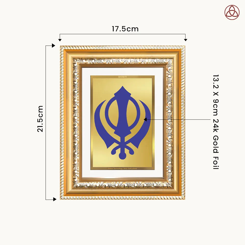Khanda Sahib | Sacred Wall & Tabletop Photo Frame in 24K Gold Plated Foil