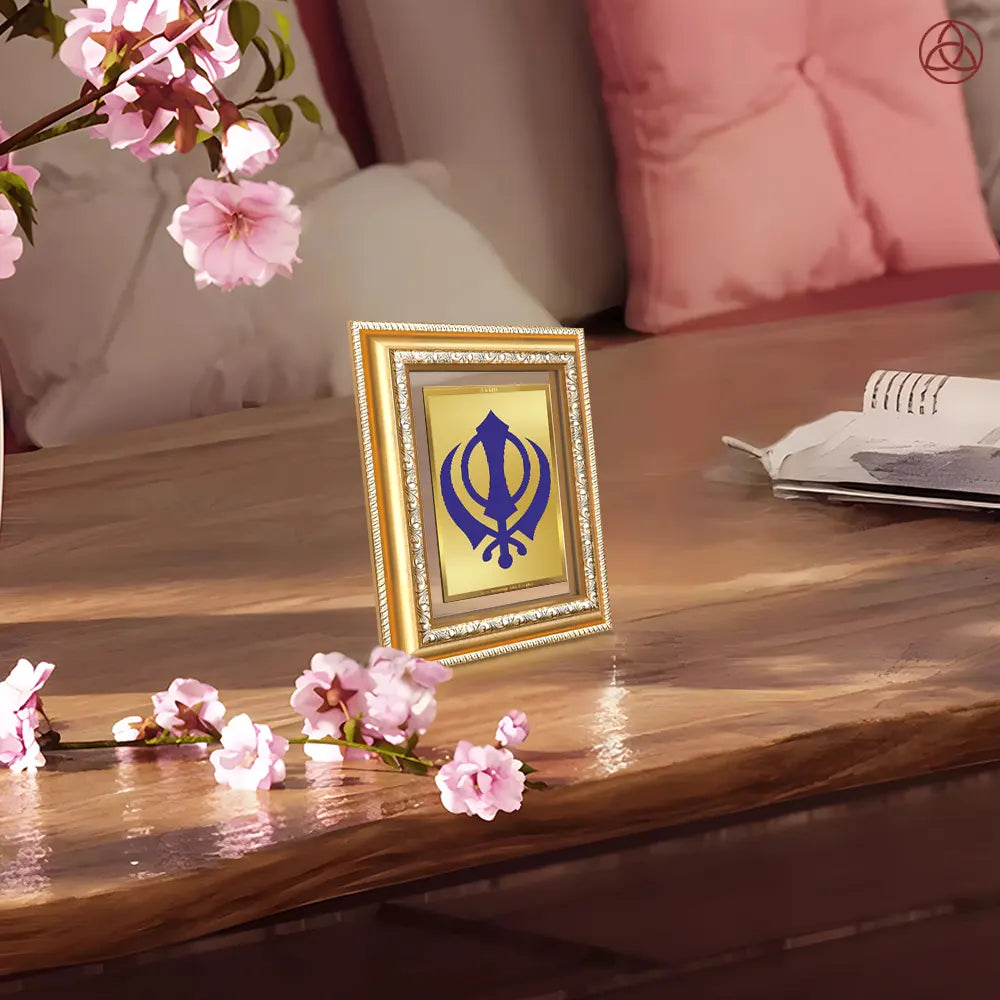 Khanda Sahib | Sacred Wall & Tabletop Photo Frame in 24K Gold Plated Foil