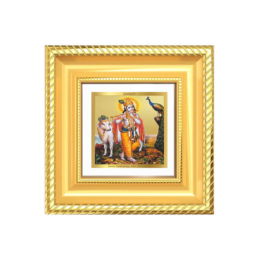 Lord Krishna with Surbhi Cow tabletop frame in 24k gld plated foil