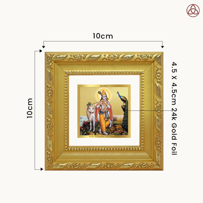 Lord Krishna with Surbhi Cow | Divine Tabletop Frame in 24K Gold Plated Foil