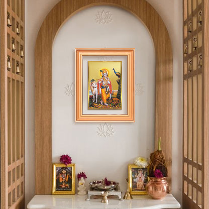 Lord Krishna with Surbhi Cow | Divine Wall Mount Photo Frame in 24K Gold Plated Foil