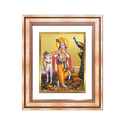 Lord Krishna with Surbhi Cow | Divine Wall Mount Photo Frame in 24K Gold Plated Foil